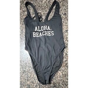 The Bikini Lab Aloha Beaches Black Lace Up One Piece Swimsuit Size Large